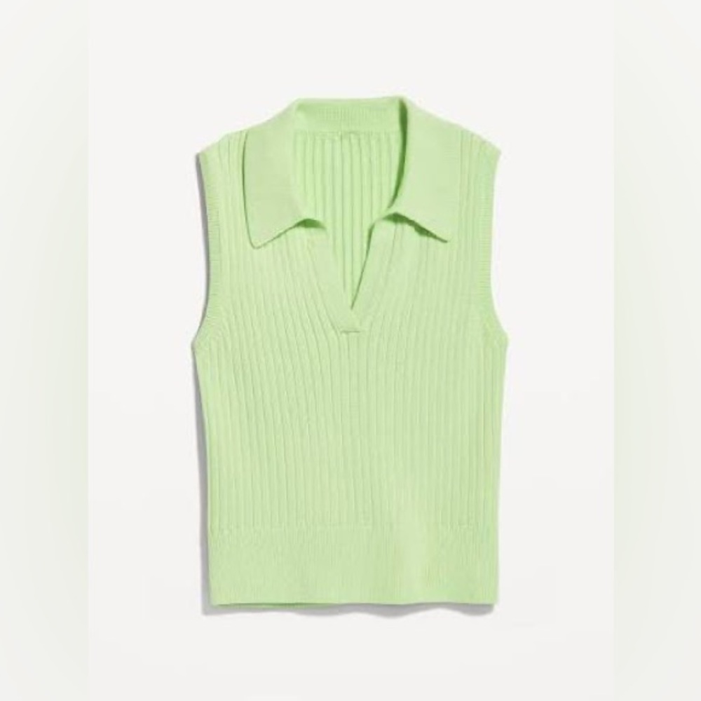 Spring Green Sleeveless Cropped Sweater w/ Polo Collar - Size M